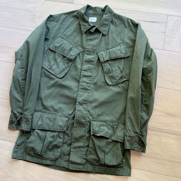 Vintage Military Ripstop Shirt XS Green Slanted Pockets 1969 Poplin OG 107 - Picture 10 of 10